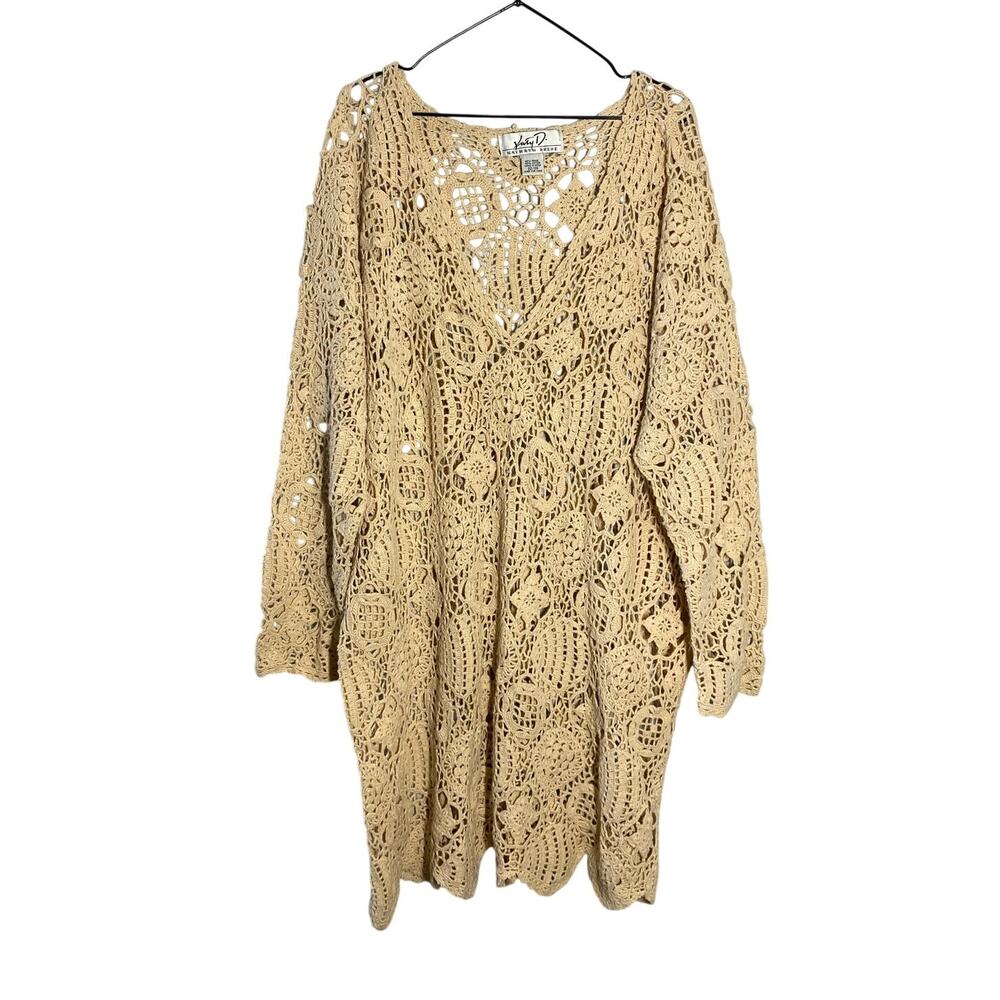 VTG Kathryn Deene Open Knit Crochet  Sz 22/24 Tunic Dress Coverup Boho Festival